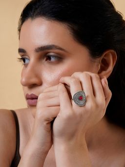 Teejh - Dhani Silver Mehroon Ring