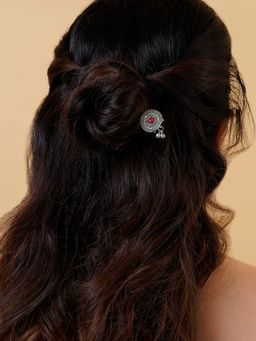 Teejh - Sharmin Silver Mehroon Hairpin