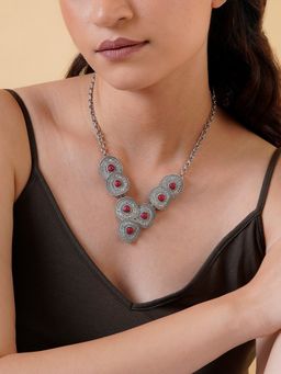 Teejh - Yamini Silver Mehroon Necklace