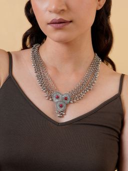 Teejh - Yamuna Silver Mehroon Necklace