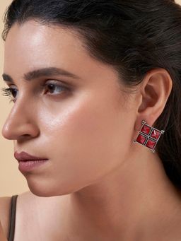 Teejh - Dhamini Red Silver Oxidised Earrings
