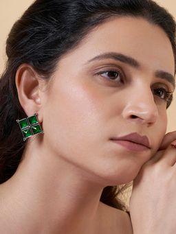 Teejh - Dhamini Green Silver Oxidised Earrings