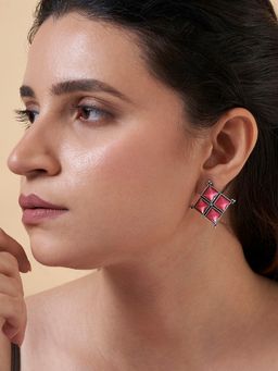 Teejh - Dhamini Pastel Pink Silver Oxidised Earrings