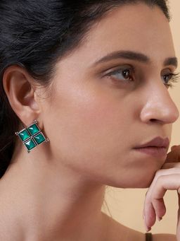 Teejh - Dhamini Teal Silver Oxidised Earrings