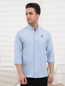 Red Tape - Mens Full Sleeve Solid Oxford Shirt Loose Fit Casual Classic - Blue