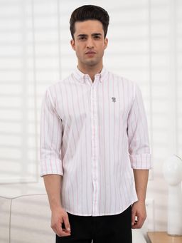 Red Tape - Men's Dobby Stripe Shirt Everyday Smart Casual Look - Pink