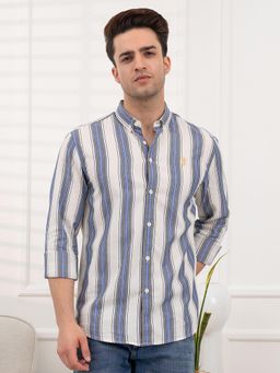 Red Tape - Men's Striped Dobby Shirt Casual Comfort Wear - Blue