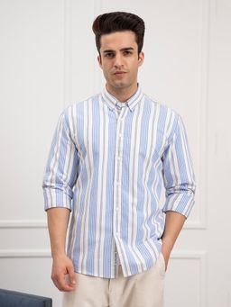 Red Tape - Mens Blue Oxford Striped Shirt Timeless Cotton Comfort - Blue