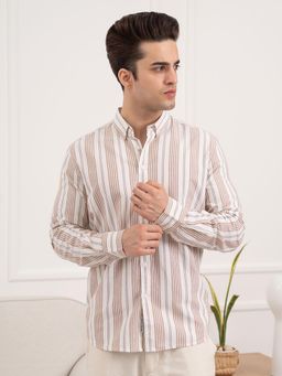 Red Tape - Mens Oxford Striped Shirt Classic Cotton Sophistication - Brown