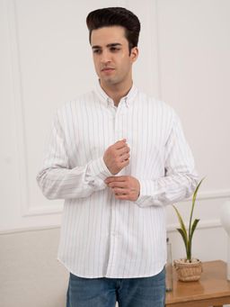 Red Tape - Mens Cotton Oxford Stripe Shirt for Smart Casual Style - White