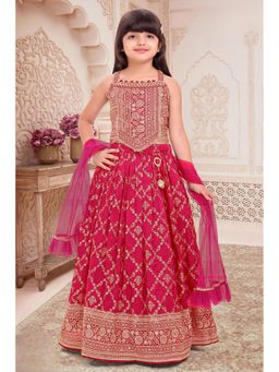 Lagorii - Rani Pink Embroidered Lehenga and Choli with Dupatta