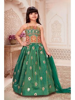Lagorii - Green Embroidered Lehenga and Choli with Dupatta