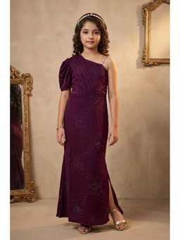 Lagorii - Wine One Shoulder Embellished Party Gown