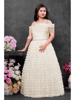 Lagorii - Beige Off-Shoulder Sequined Party Wear Gown