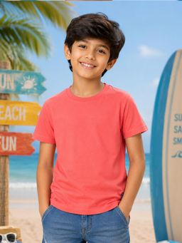 KiddoPanti - Boys Cotton Knit Half Sleeves Solid T-Shirt