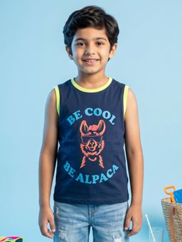 KiddoPanti - Boys Cotton Knit Sleeveless Cool Chest Printed T-Shirt