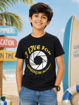 KiddoPanti - Boys Cotton Knit Half Sleeves Capture Printed T-Shirt
