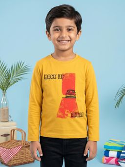 KiddoPanti - Boys Cotton Knit Full Sleeves Race Up Printed T-Shirt