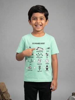 KiddoPanti - Boys Cotton Knit Drop Shoulder Scavenger Hunt Printed T-Shirt