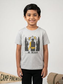 KiddoPanti - Boys Cotton Knit Drop Shoulder Be Ready Printed T-Shirt