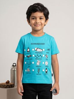 KiddoPanti - Boys Cotton Knit Half Sleeves Scavenger Hunt Printed T-Shirt