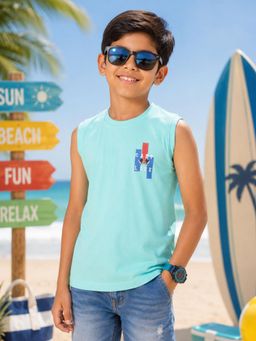 KiddoPanti - Boys Cotton Knit Sleeveless Camp Life Printed T-Shirt