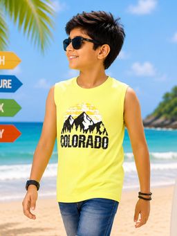 KiddoPanti - Boys Cotton Knit Sleeveless Colorado Printed T-Shirt