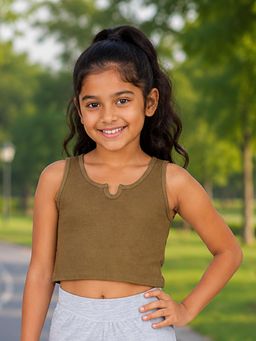 KiddoPanti - Girls Cotton Spandex Solid Rib Crop Top