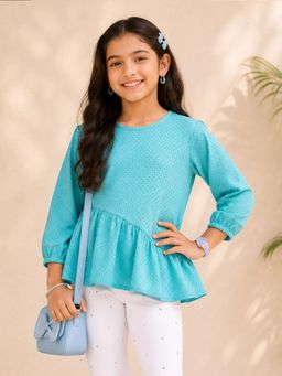 KiddoPanti - Girls Georgette Woven Full Sleeves Cut And Sew Frill Layer Top