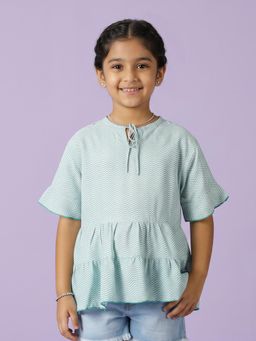 KiddoPanti - Girls Georgette Woven Half Sleeves Floral Printed Tie Up Tiered Top