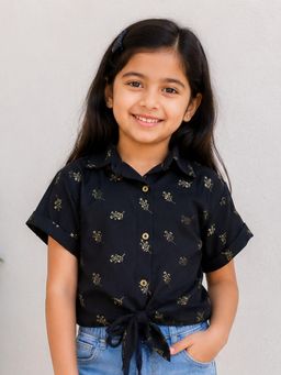 KiddoPanti - Girls Polyester Woven Half Sleeves Tie Up Floral Regular Fit Top