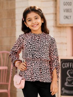 KiddoPanti - Girls Georgette Woven Full Sleeves Geathered with Smocking Waist Top