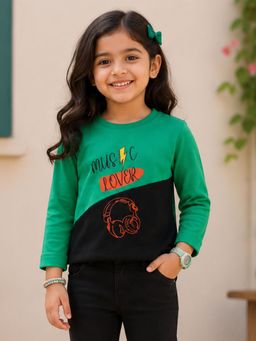 KiddoPanti - Girls Cotton Knit Full Sleeves Music Lover Printed Cut And Sew T-Shirt