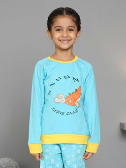 KiddoPanti - Girls Cotton Knit Full Sleeves Dinnosnore Printed T-Shirt