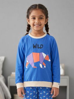 KiddoPanti - Girls Cotton Knit Full Sleeves Wild Bear Printed T-Shirt