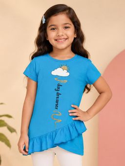 KiddoPanti - Girls Cotton Knit Half Sleeves Day Dreamer Printed Top