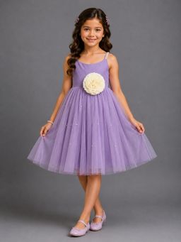The Little Tales - Lavender Net 3D Floral Dress