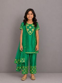 The Little Tales - Green Chanderi Kurta and Pant with Dupatta