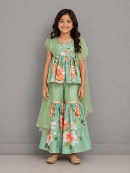 The Little Tales - Green Bold Printed Sharara and Kurta with Dupatta