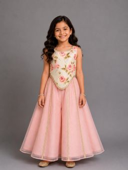 The Little Tales - Blue And Pink Floral Crop Top and Palazzo