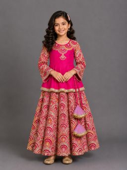 The Little Tales - Fuchsia Pink Embroidery Peplum Lehenga and Blouse