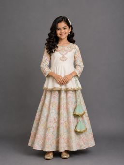 The Little Tales - Off White Embroidery Peplum Lehenga and Blouse