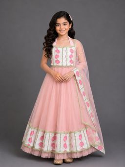 The Little Tales - Blue Pink Carnation Floral Lehenga and Blouse with Dupatta