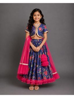 The Little Tales - Purple Floral Printed Lehenga and Blouse with Dupatta