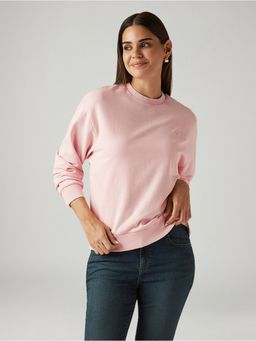 Levi's - Women Solid Light-Pink Crew Neck Sweatshirts