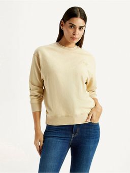 Levi's - Women Solid Beige Crew Neck Sweatshirt
