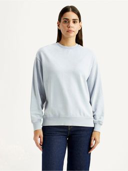 Levi's - Women Solid Light-Blue Crew Neck Sweatshirt