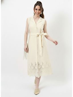 AAREIN - Off White Cotton Schiffli A-Line Midi Dress