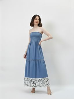 AAREIN - Blue Strapless Lace Maxi Dress