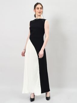 AAREIN - Black and White Pleating Colorblocked Maxi Dress